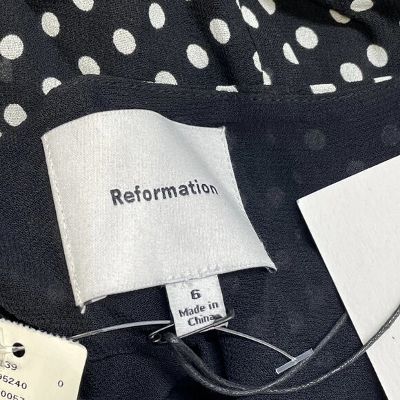 NEW REFORMATION Women’s Annelise Mini Dress in Black Polka Dot Size 6 - Picture 7 of 9